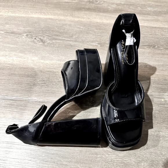 Black Patent Leather Platform Block Heel NEW Size 8 - Picture 4 of 5